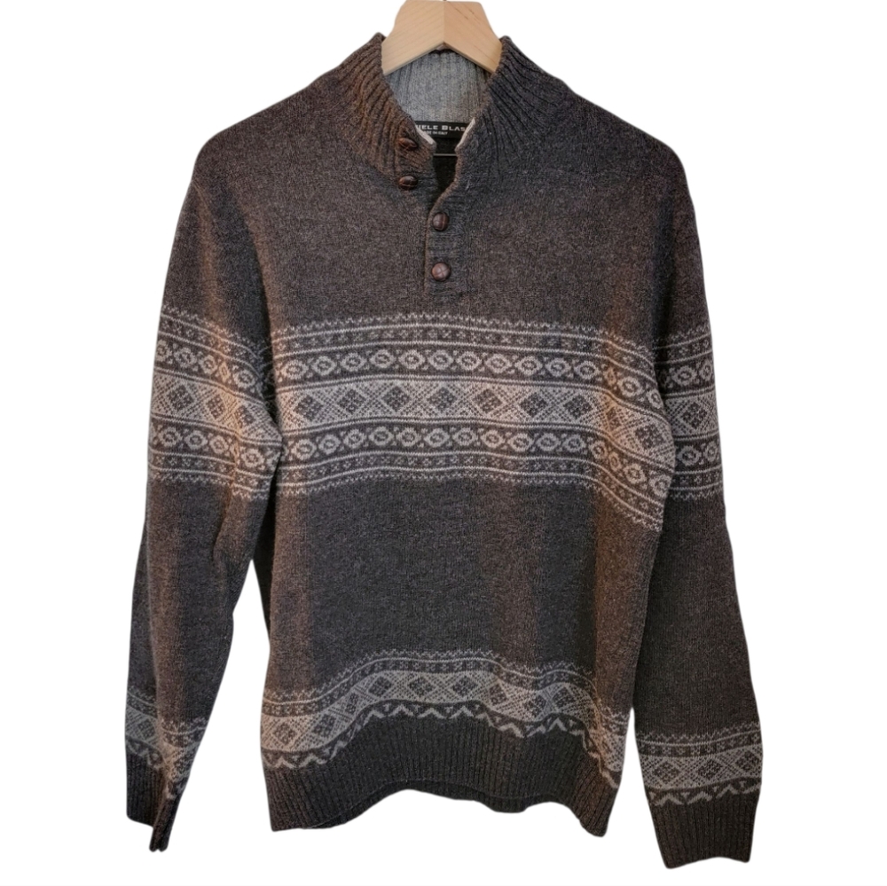 Daniele Blasi Fair Isle Italian Mens Wool Blend‎ 1/4 Button Pullover Sweater M
